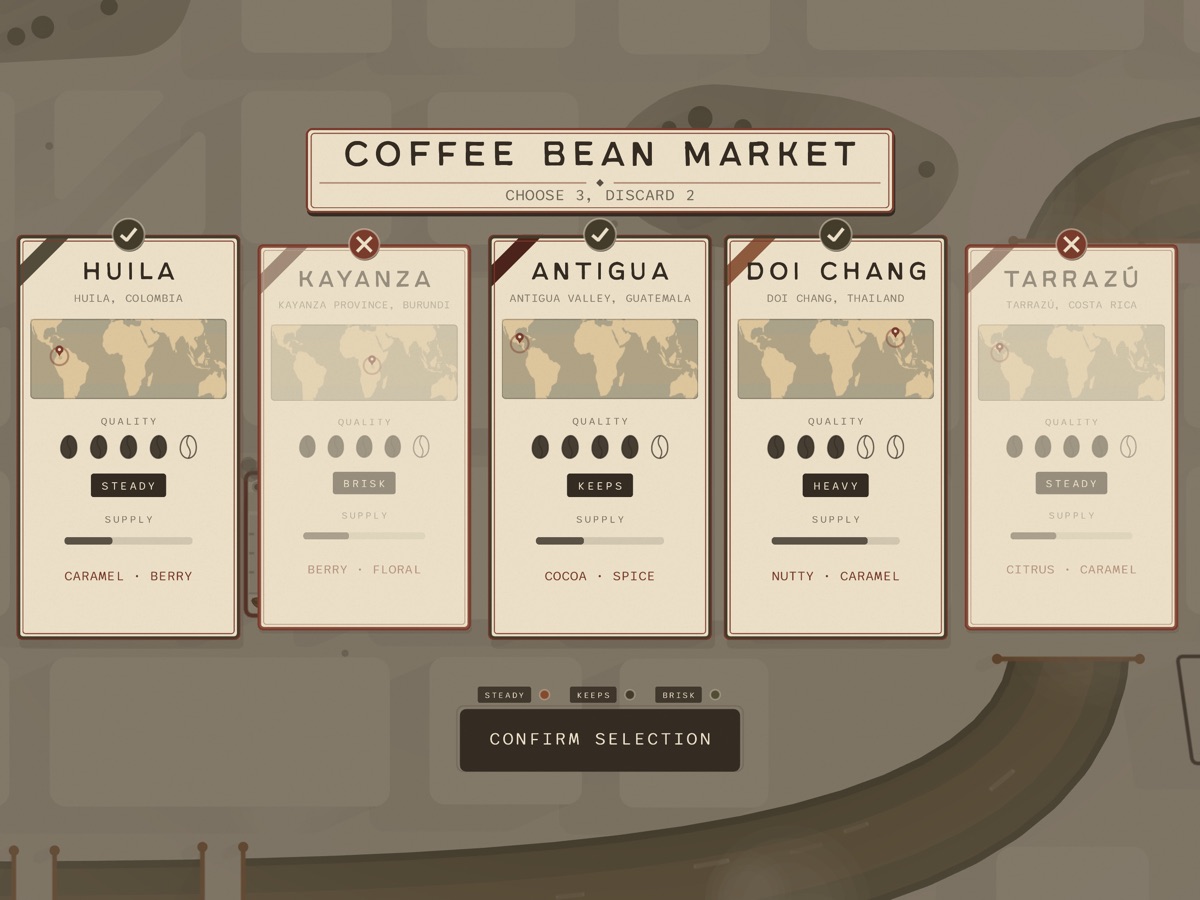 Choosing green beans at the coffee bean market